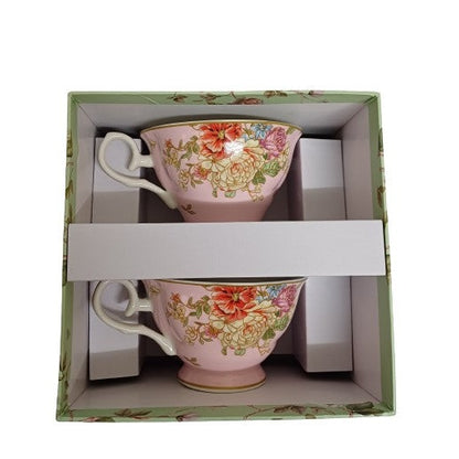 Σετ Φλυτζάνια Τσαγιού Πορσελάνης 2 Τεμ Pink Flowers Garden 8.5x15εκ