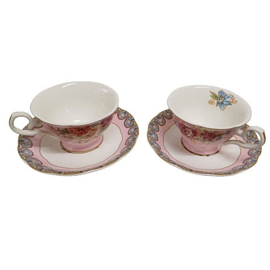 Σετ Φλυτζάνια Τσαγιού Πορσελάνης 2 Τεμ Pink Flowers Garden 8.5x15εκ