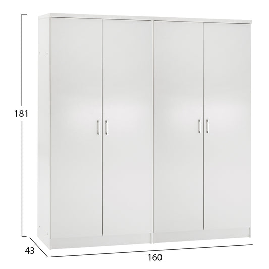 SET OF 2 JENNA 2-DOOR WARDROBES MELAMINE IN WHITE 160x43x181