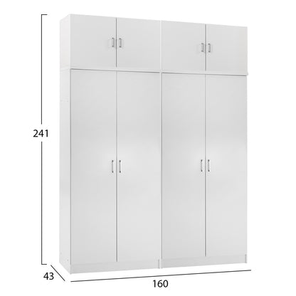 SET OF 2 DOUBLE-DOOR WARDROBES WITH OVERHEAD STORAGE JENNA MELAMINE IN WHITE 160x43x240