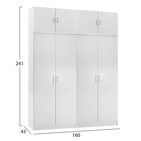SET OF 2 DOUBLE-DOOR WARDROBES WITH OVERHEAD STORAGE JENNA MELAMINE IN WHITE 160x43x240
