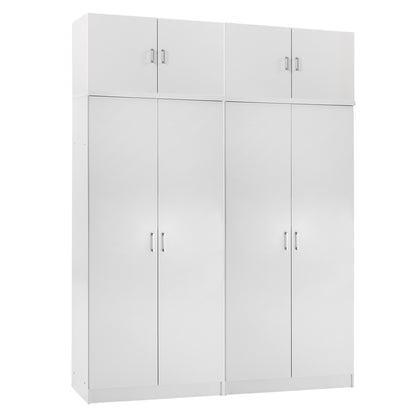 SET OF 2 DOUBLE-DOOR WARDROBES WITH OVERHEAD STORAGE JENNA MELAMINE IN WHITE 160x43x240