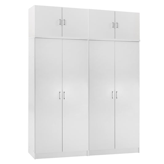 SET OF 2 DOUBLE-DOOR WARDROBES WITH OVERHEAD STORAGE JENNA MELAMINE IN WHITE 160x43x240