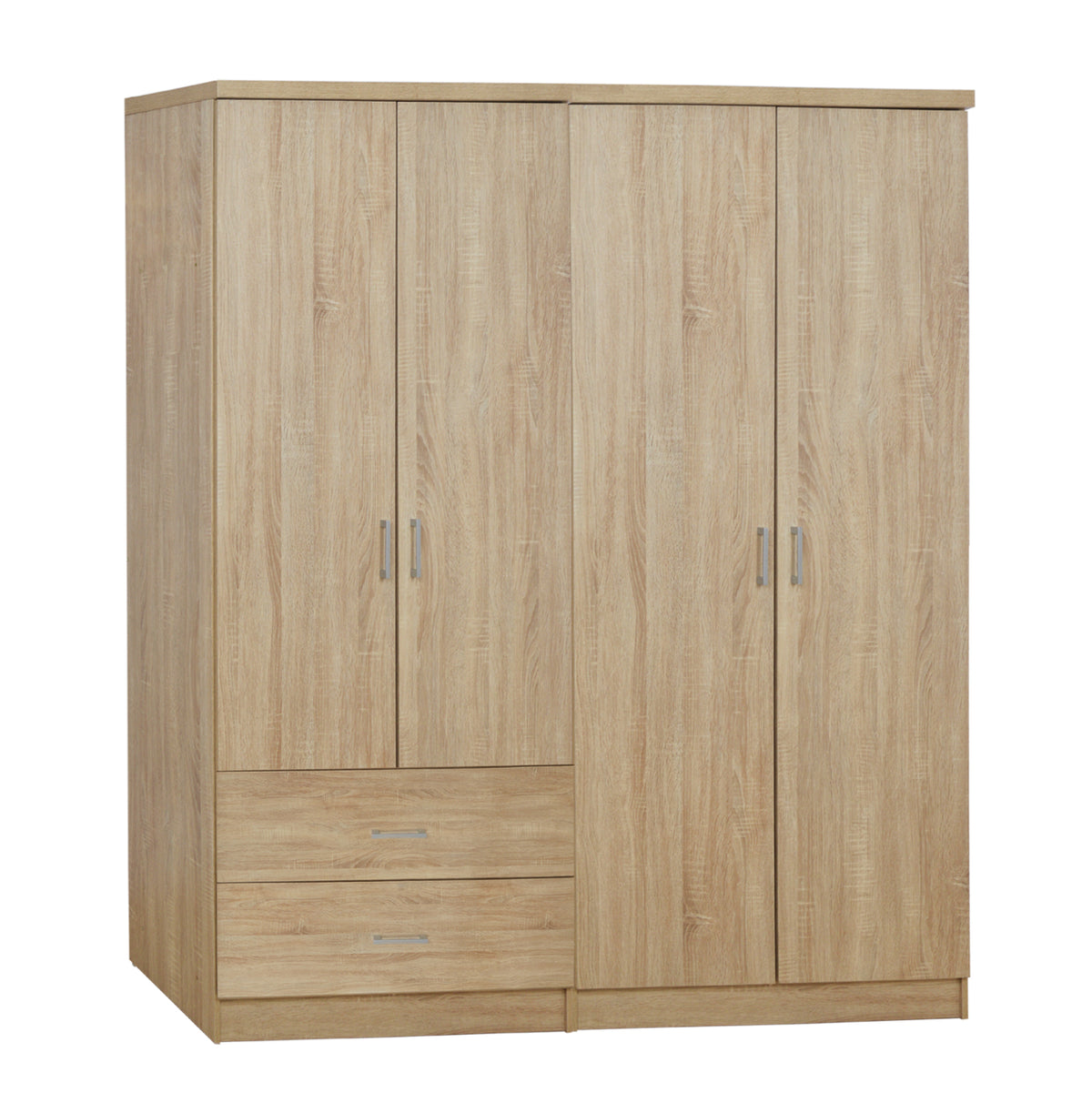 JENNA 4-DOOR WARDROBE WITH 2 DRAWERS, SONOMA MELAMINE, 160x42x181