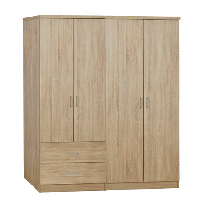 JENNA 4-DOOR WARDROBE WITH 2 DRAWERS, SONOMA MELAMINE, 160x42x181