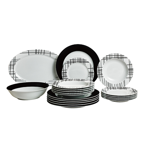 Σετ Πιάτα Φαγητού 20 Τμχ Πορσελάνη Μαύρο/Λευκό