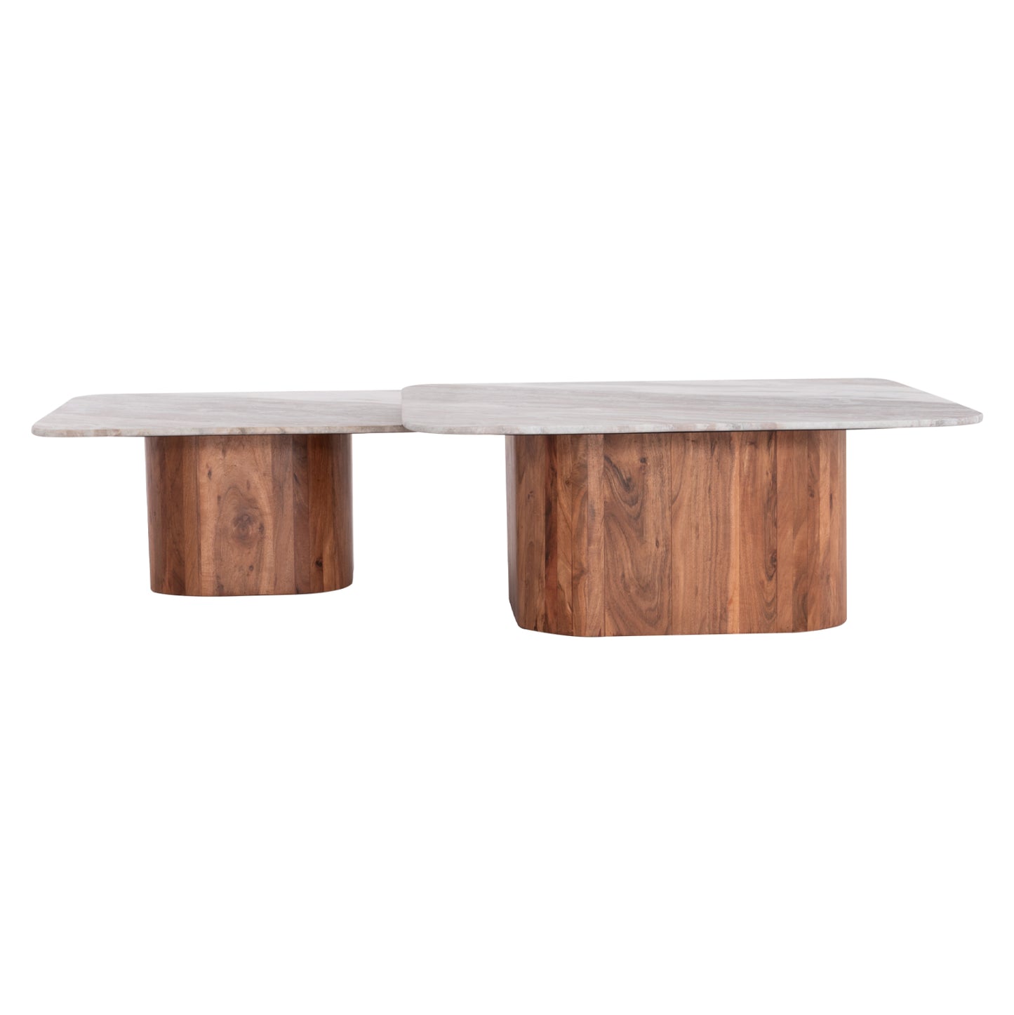 SET OF 2 COFFEE TABLES VOLTI GREY MARBLE ACACIA WOOD