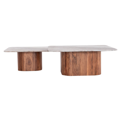 SET OF 2 COFFEE TABLES VOLTI GREY MARBLE ACACIA WOOD