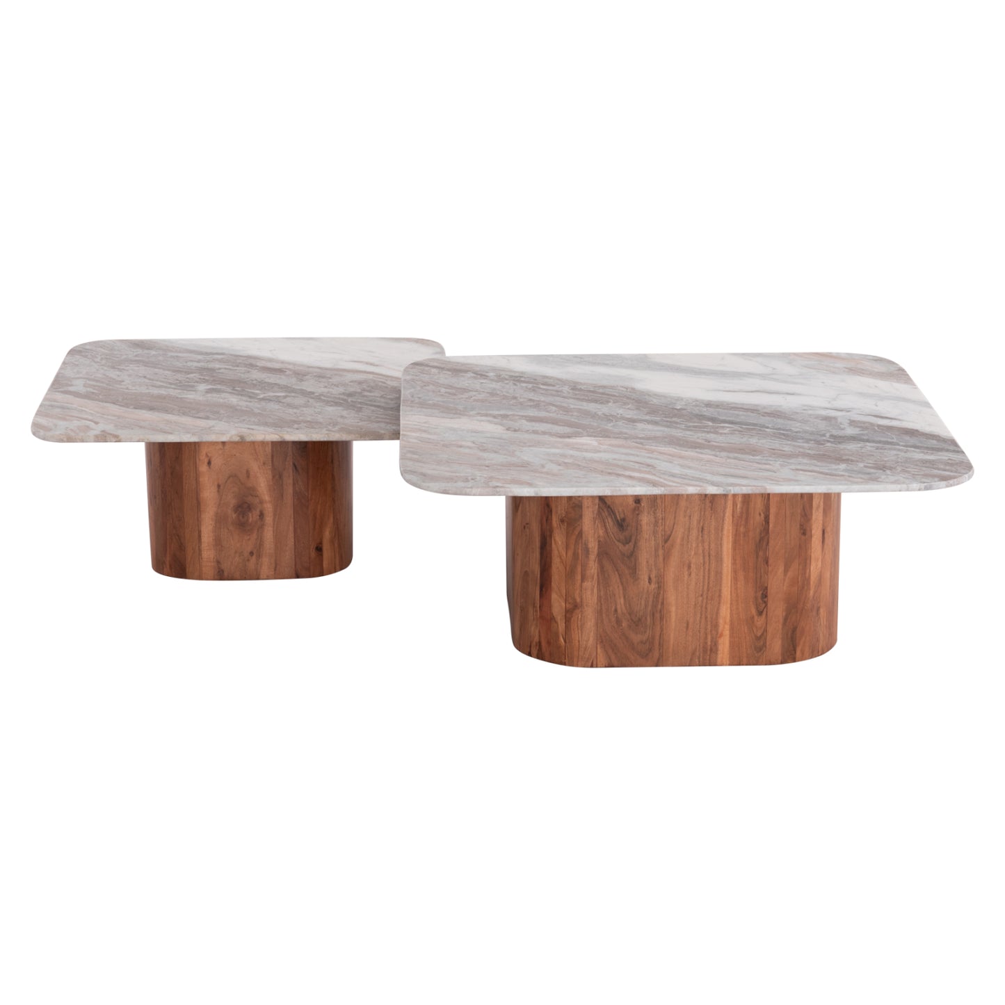 SET OF 2 COFFEE TABLES VOLTI GREY MARBLE ACACIA WOOD