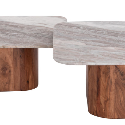 SET OF 2 COFFEE TABLES VOLTI GREY MARBLE ACACIA WOOD
