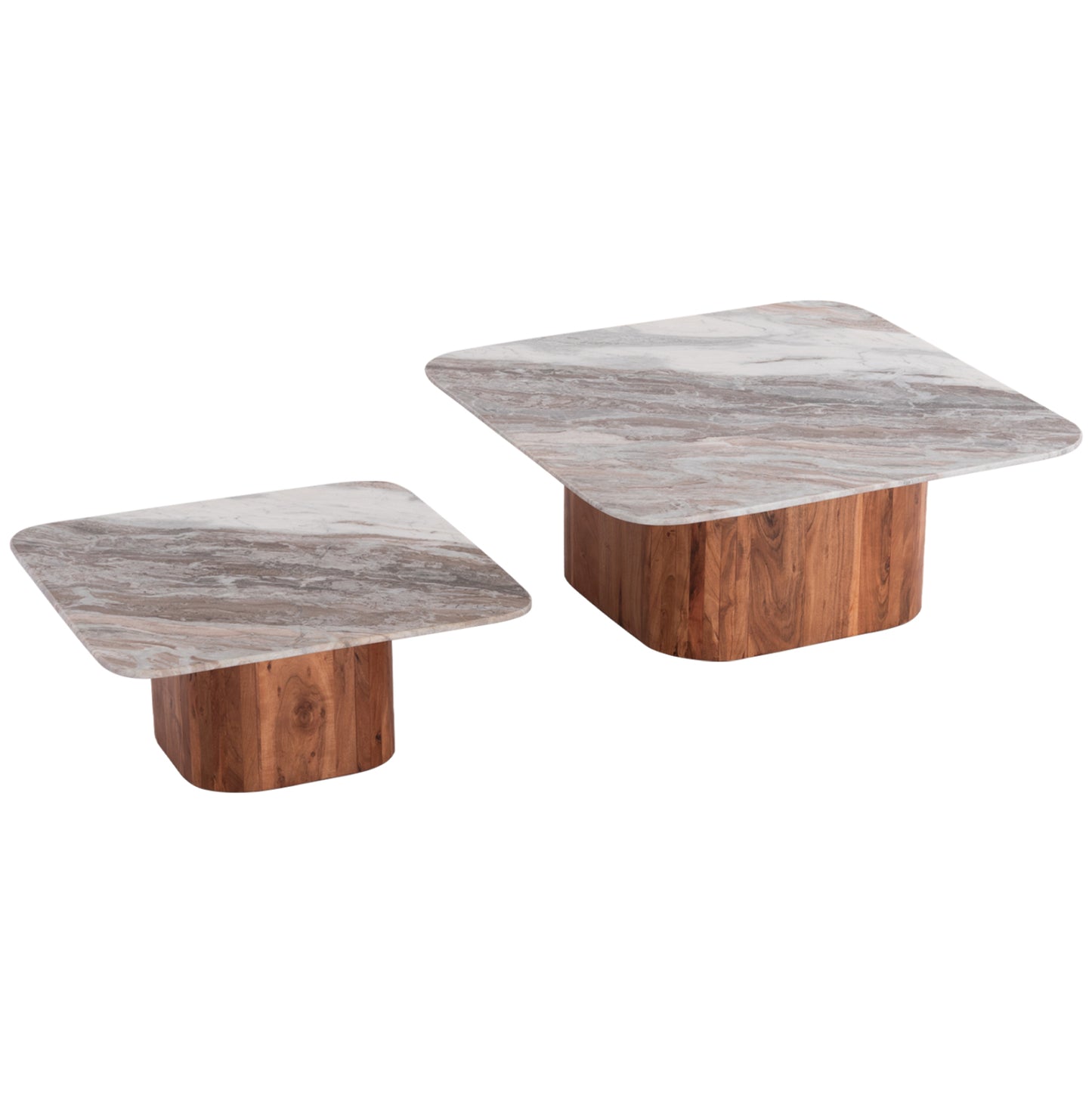 SET OF 2 COFFEE TABLES VOLTI GREY MARBLE ACACIA WOOD