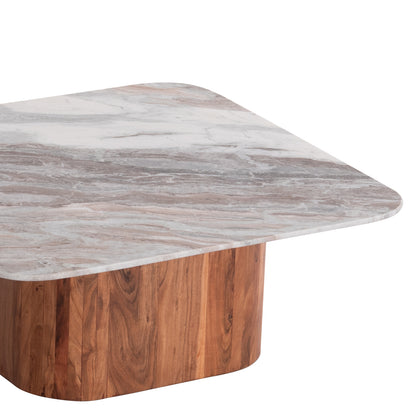 SET OF 2 COFFEE TABLES VOLTI GREY MARBLE ACACIA WOOD