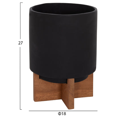 SET OF 3 POTS WITH TEAK BASES TANTI FIBER CEMENT IN BLACK