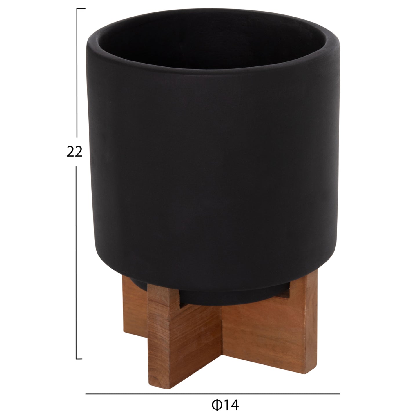 SET OF 3 POTS WITH TEAK BASES TANTI FIBER CEMENT IN BLACK