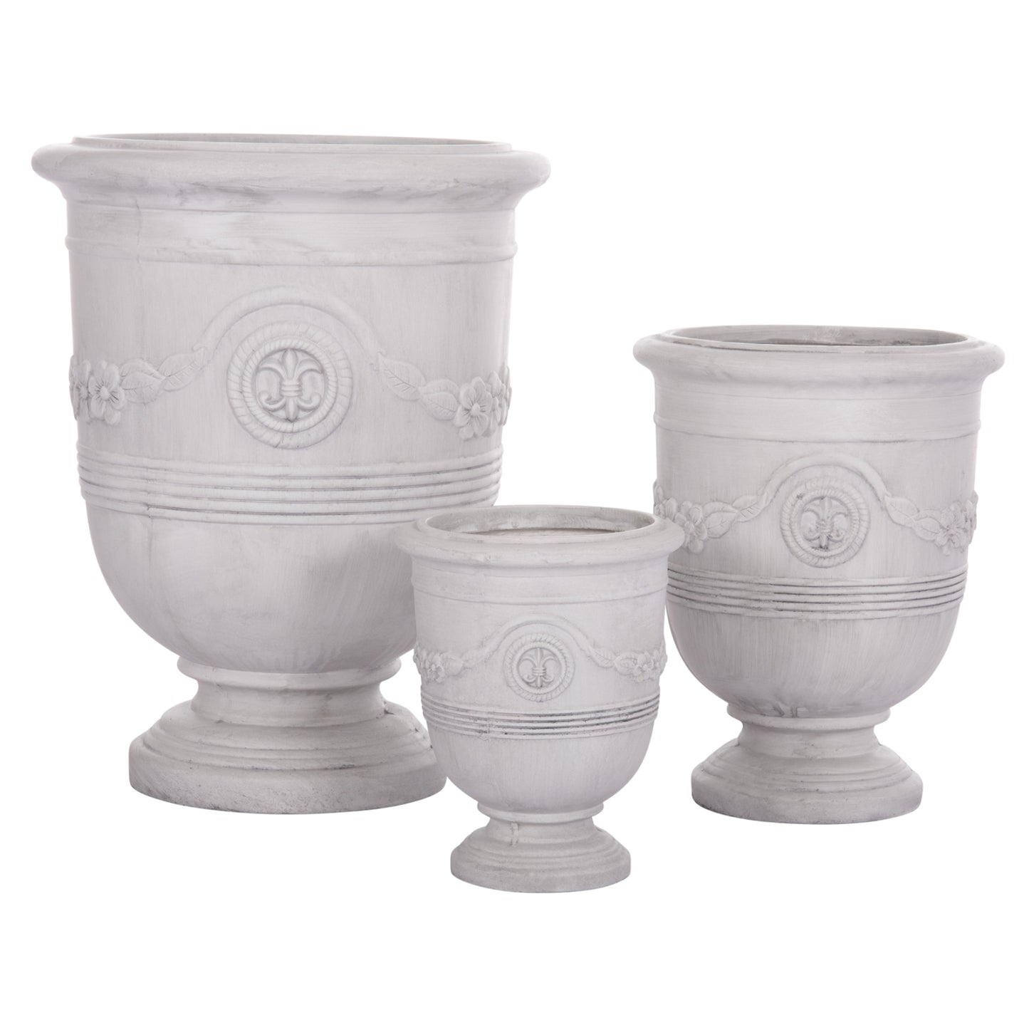 SET OF 3 POTS WITH EMBOSSED GARDENER FIBERCLAY IN OFF-WHITE Φ58x72.5