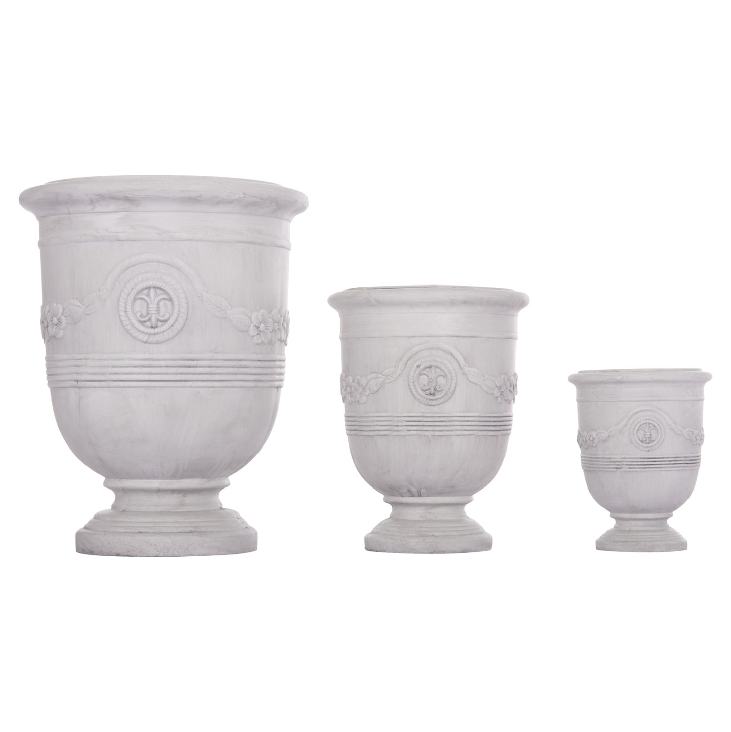 SET OF 3 POTS WITH EMBOSSED GARDENER FIBERCLAY IN OFF-WHITE Φ58x72.5