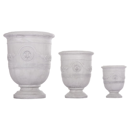 SET OF 3 POTS WITH EMBOSSED GARDENER FIBERCLAY IN OFF-WHITE Φ58x72.5