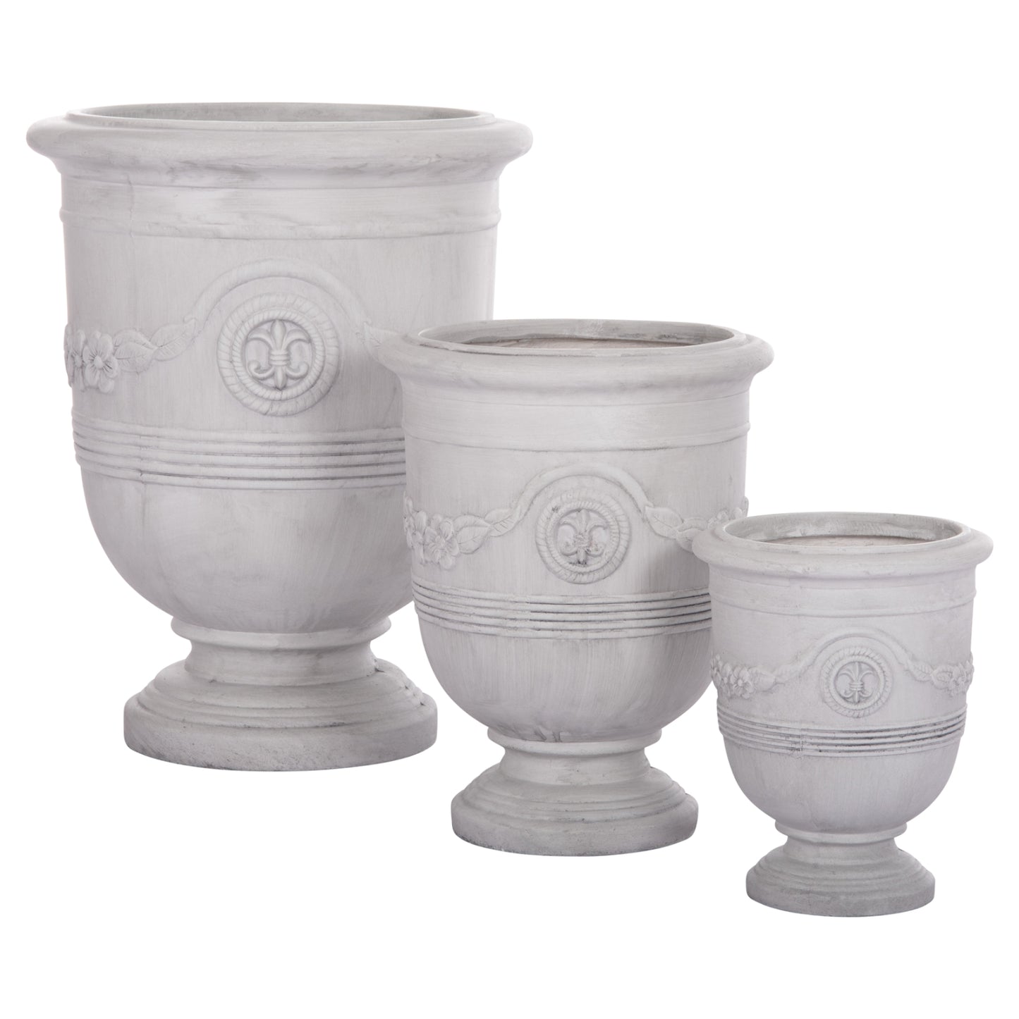SET OF 3 POTS WITH EMBOSSED GARDENER FIBERCLAY IN OFF-WHITE Φ58x72.5