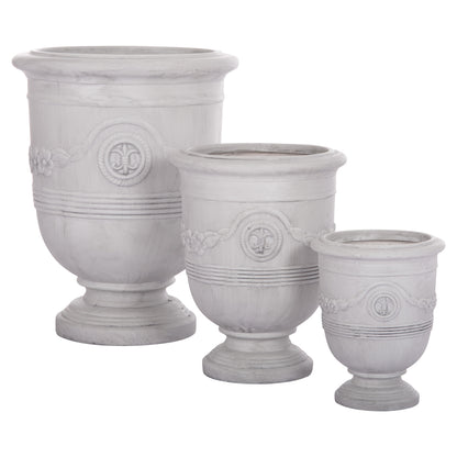 SET OF 3 POTS WITH EMBOSSED GARDENER FIBERCLAY IN OFF-WHITE Φ58x72.5