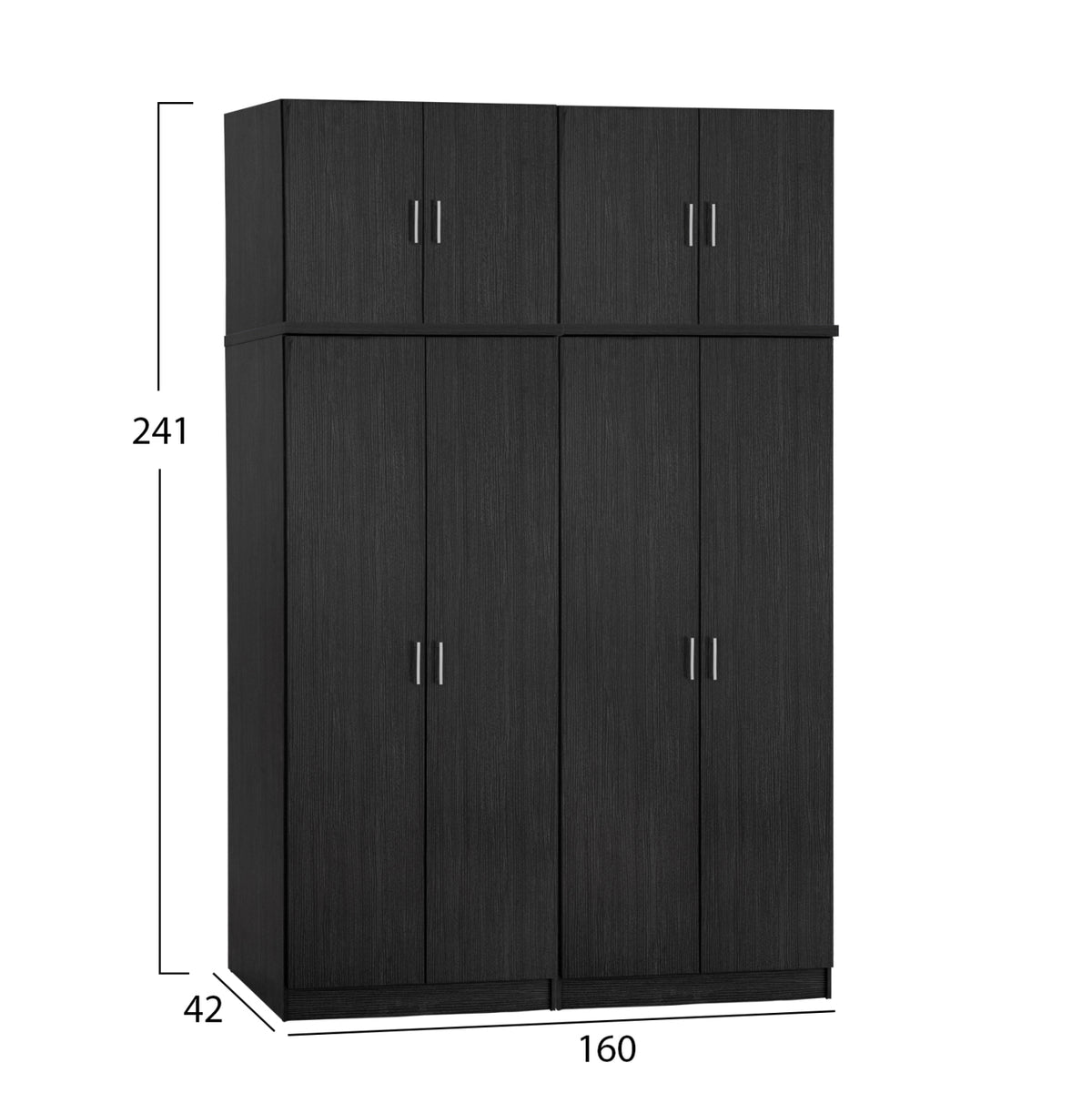 4-PIECE ZEBRANO 4-DOOR WARDROBE SET WITH OVERHEAD STORAGE 160x42x241
