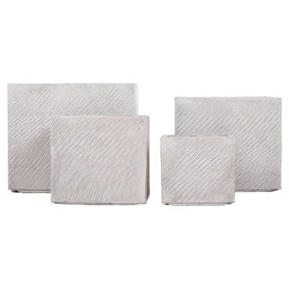 SET OF 4 SQUARE POTS GARDENER FIBERCLAY GREY CEMENT 37x37x32