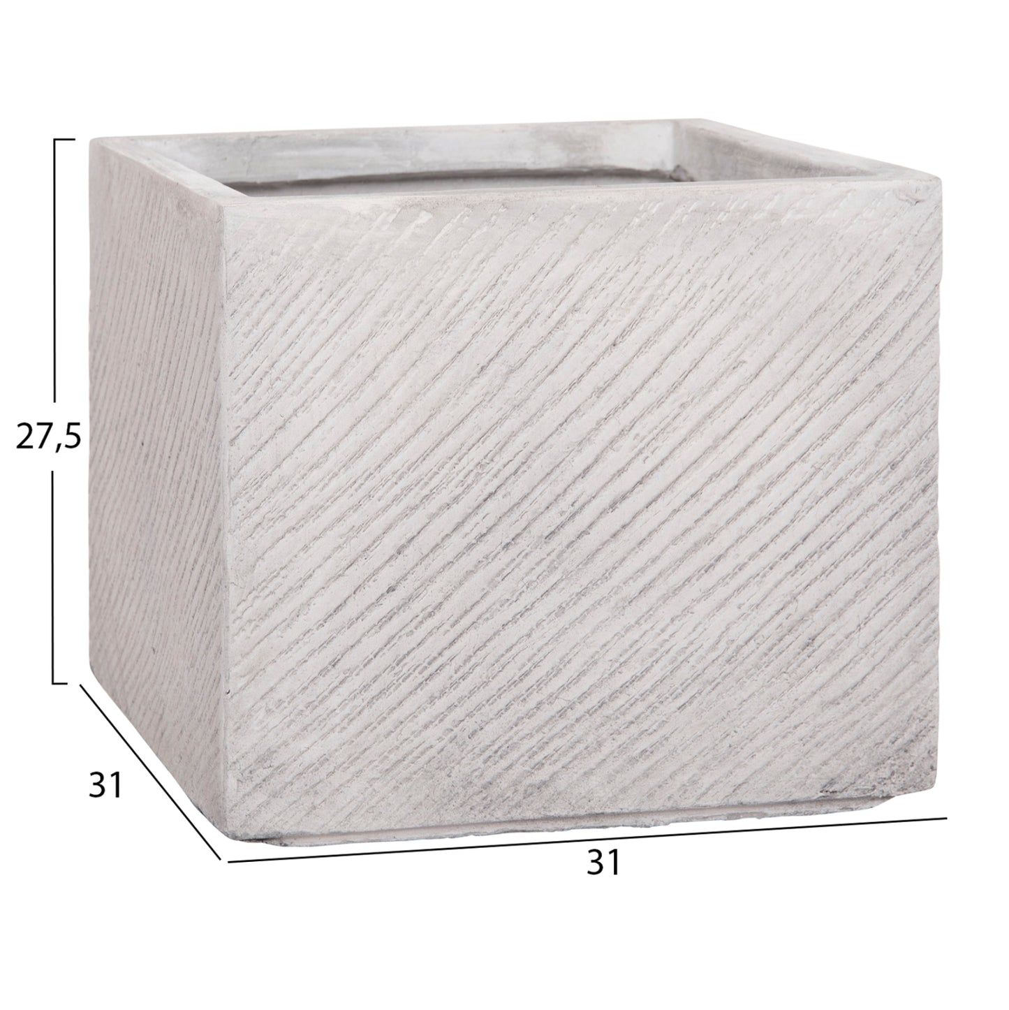 SET OF 4 SQUARE POTS GARDENER FIBERCLAY GREY CEMENT 37x37x32