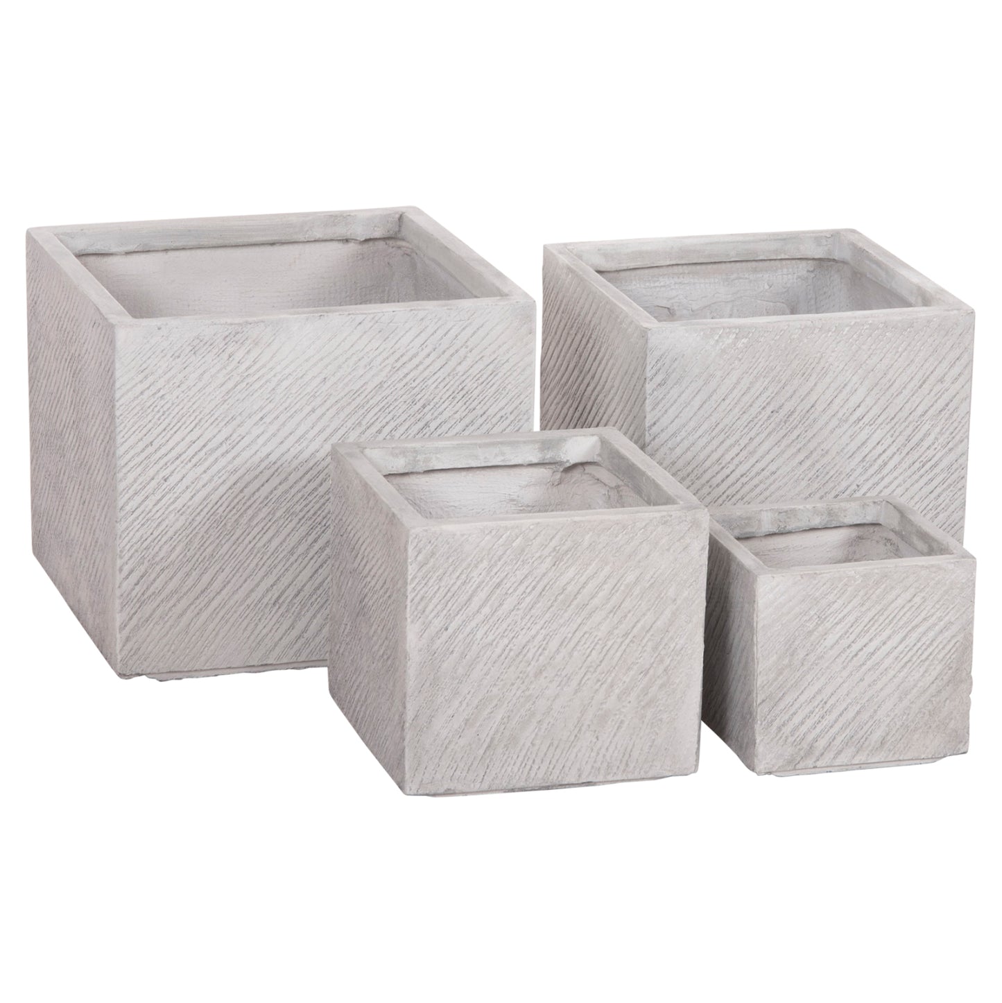SET OF 4 SQUARE POTS GARDENER FIBERCLAY GREY CEMENT 37x37x32