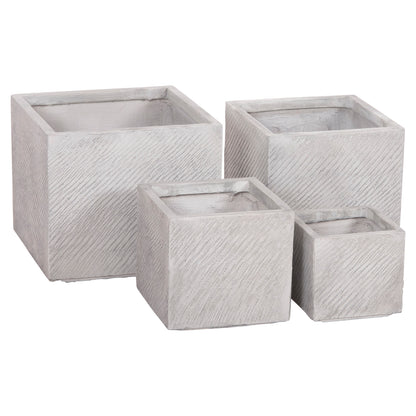 SET OF 4 SQUARE POTS GARDENER FIBERCLAY GREY CEMENT 37x37x32