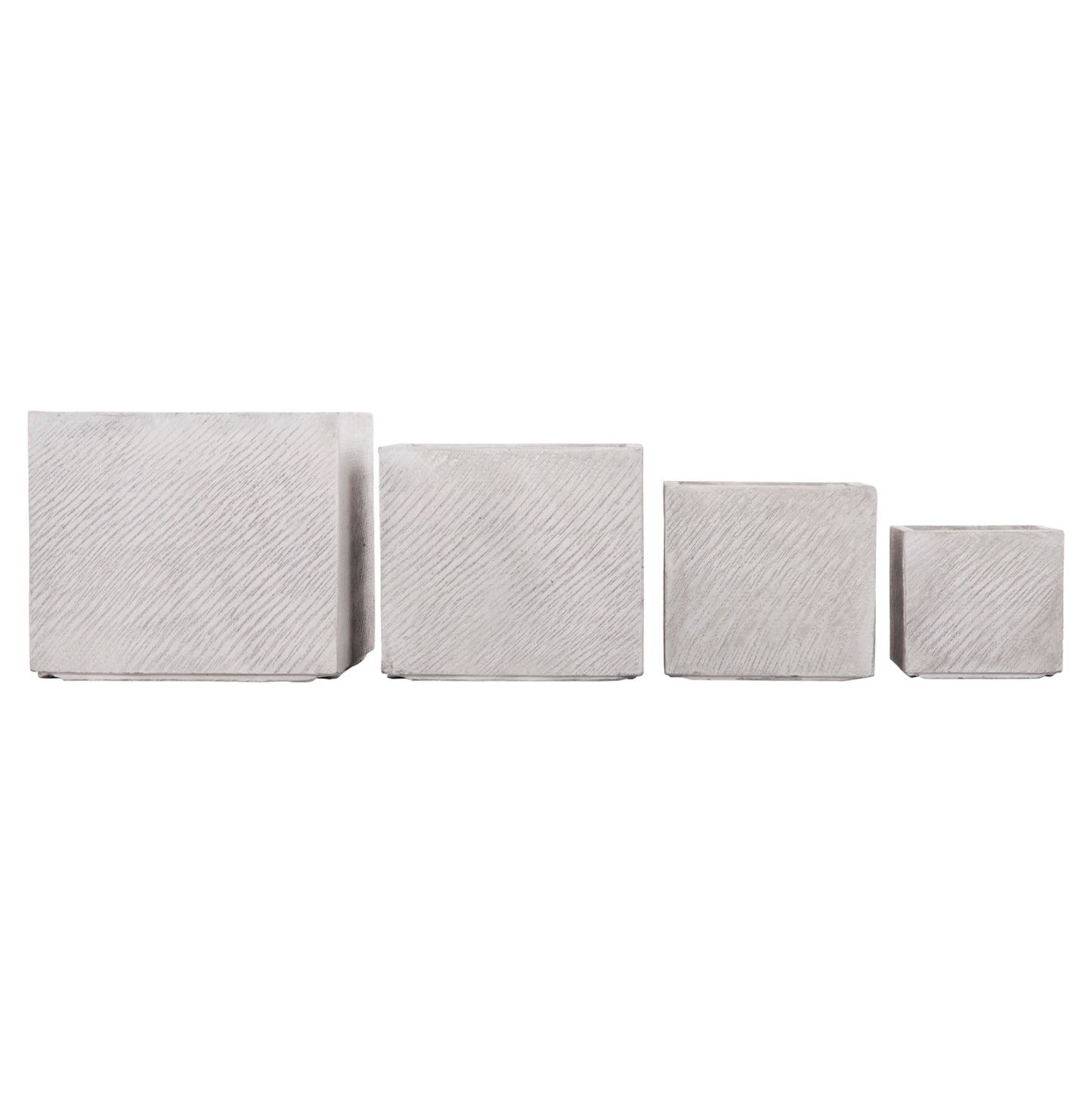SET OF 4 SQUARE POTS GARDENER FIBERCLAY GREY CEMENT 37x37x32
