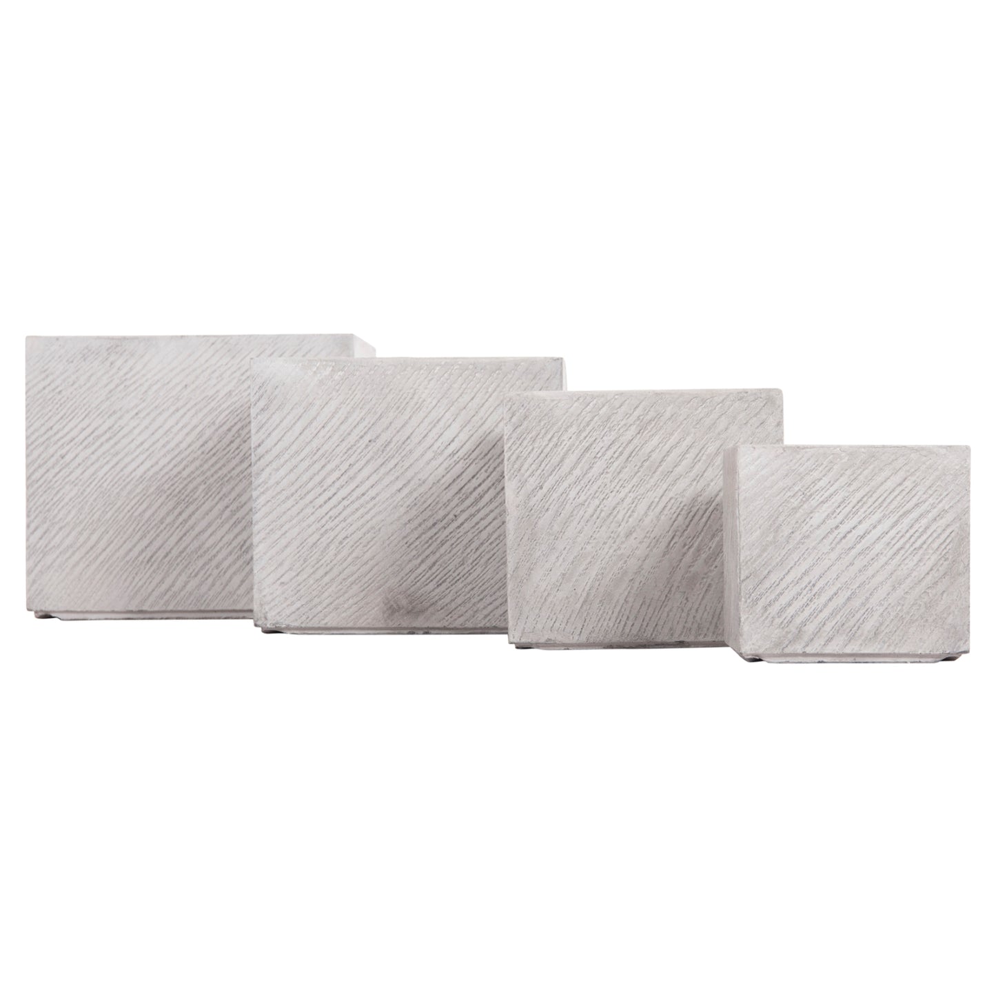 SET OF 4 SQUARE POTS GARDENER FIBERCLAY GREY CEMENT 37x37x32