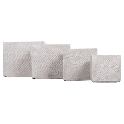 SET OF 4 SQUARE POTS GARDENER FIBERCLAY GREY CEMENT 37x37x32