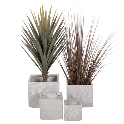 SET OF 4 SQUARE POTS GARDENER FIBERCLAY GREY CEMENT 37x37x32