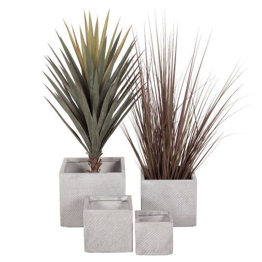 ΣΕΤ 4 ΤΜΧ ΓΛΑΣΤΡΕΣ ΤΕΤΡΑΓΩΝΕΣ GARDENER FIBERCLAY ΓΚΡΙ CEMENT 37x37x32