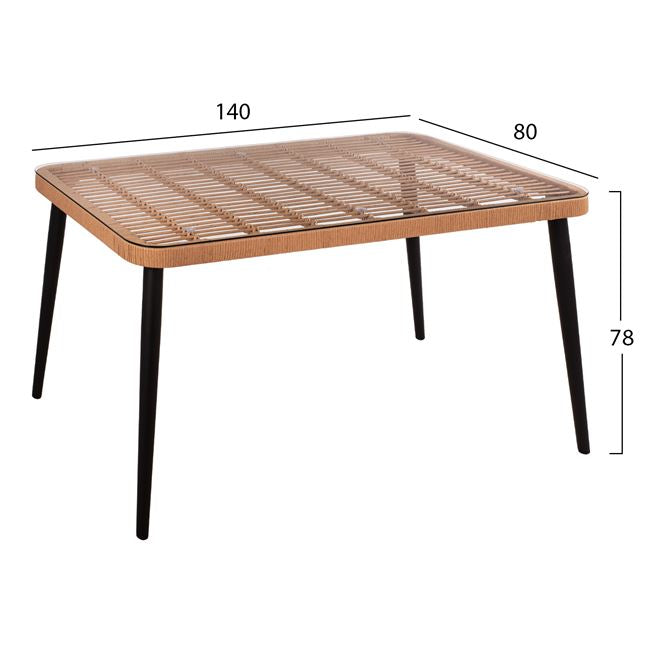 ΣΕΤ 5 ΤΜΧ ALLEGRA WICKER ΜΕ ΤΡΑΠΕΖΙ 140x80x78 ΜΠΕΖ & ΜΑΥΡΟ ΧΡΩΜΑ