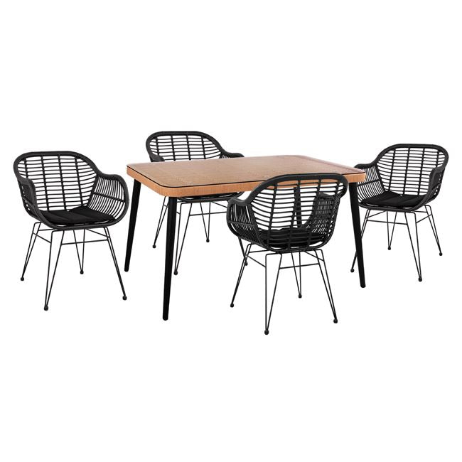 ΣΕΤ 5 ΤΜΧ ALLEGRA WICKER ΜΕ ΤΡΑΠΕΖΙ 140x80x78 ΜΠΕΖ & ΜΑΥΡΟ ΧΡΩΜΑ