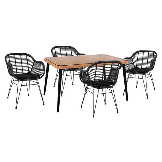 ALLEGRA WICKER 5 PC SET WITH 140x80x78 TABLE BEIGE & BLACK COLOR
