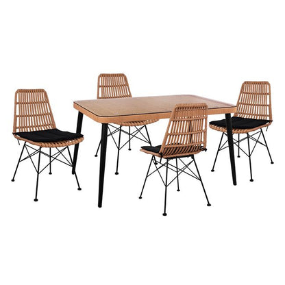 ΣΕΤ 5 ΤΜΧ ALLEGRA WICKER ΜΕ ΤΡΑΠΕΖΙ 140x80x78 ΜΠΕΖ & ΜΑΥΡΟ ΧΡΩΜΑ