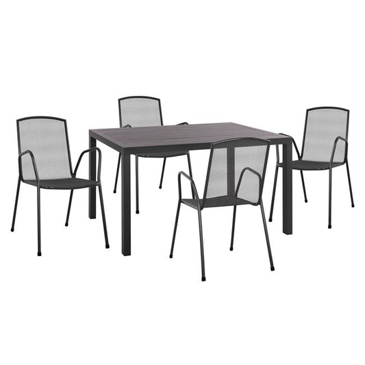 5 PCS SET WITH ALUMINIUM TABLE 140x80x75.5 & CHARCOAL METAL CHAIRS