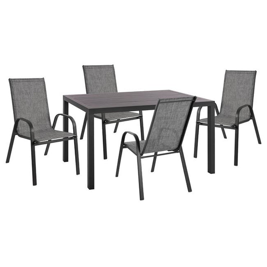 5 PCS SET ALUMINIUM TABLE 140x80x75.5 & 4 LEON GREY METAL ARMCHAIRS