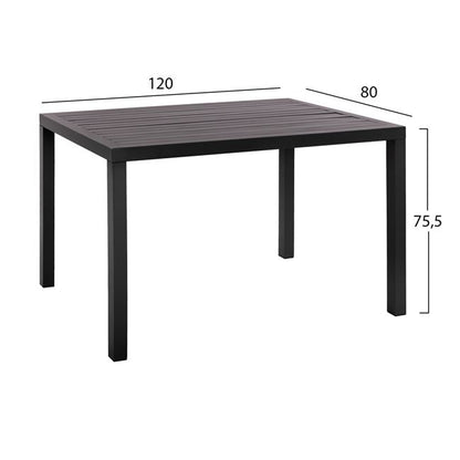 5 PCS SET WITH CHARCOAL ALUMINIUM TABLE 120x80x75.5 & 4 LEON GREY ARMCHAIRS