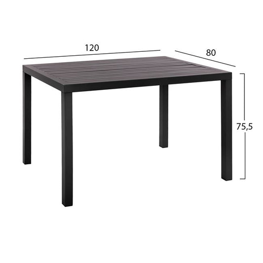 5 PCS SET WITH CHARCOAL ALUMINIUM TABLE 120x80x75.5 & 4 LEON GREY ARMCHAIRS