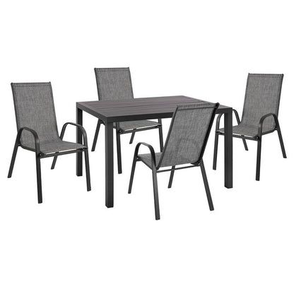 5 PCS SET WITH CHARCOAL ALUMINIUM TABLE 120x80x75.5 & 4 LEON GREY ARMCHAIRS