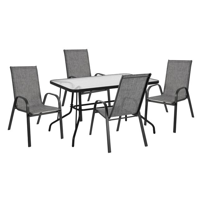 ΣΕΤ 5 ΤΜΧ ΤΡΑΠΕΖΙ ΜΕΤΑΛΛΙΚΟ 120x70x71 & 4 ΠΟΛΥΘΡΟΝΕΣ LEON ΜΕΤΑΛΛΙΚΕΣ ΓΚΡΙ