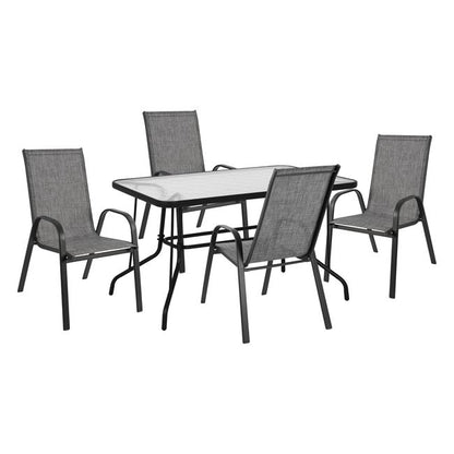 ΣΕΤ 5 ΤΜΧ ΤΡΑΠΕΖΙ ΜΕΤΑΛΛΙΚΟ 120x70x71 & 4 ΠΟΛΥΘΡΟΝΕΣ LEON ΜΕΤΑΛΛΙΚΕΣ ΓΚΡΙ