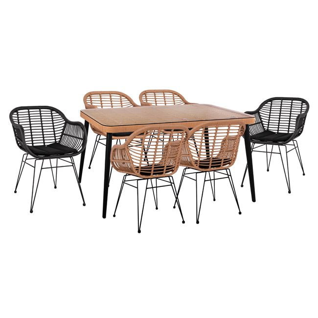 ΣΕΤ 7 ΤΜΧ ALLEGRA WICKER ΜΕ ΤΡΑΠΕΖΙ 160x90x78 ΜΠΕΖ & ΜΑΥΡΟ ΧΡΩΜΑ