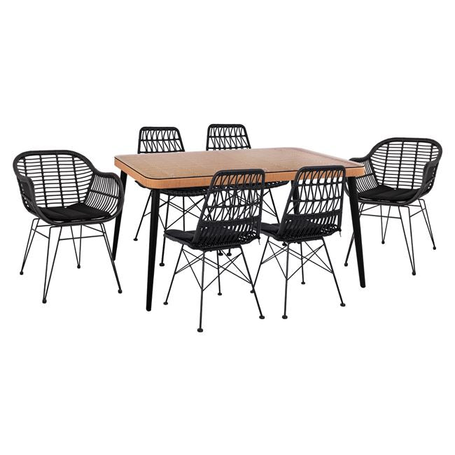 ΣΕΤ 7 ΤΜΧ ALLEGRA WICKER ΜΕ ΤΡΑΠΕΖΙ 160x90x78 ΜΠΕΖ & ΜΑΥΡΟ ΧΡΩΜΑ