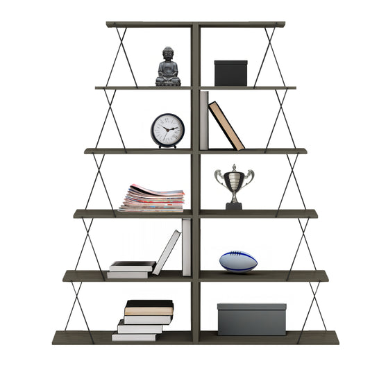 SET OF 2 MINI TARS BOOKCASES MELAMINE OLIVE GREY BLACK BARS 65x24x146 (x2)