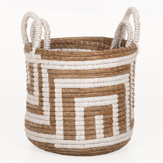 MENDONG GRASS DECORATIVE BASKET SET IN WHITE NATURAL Ø36x32-40