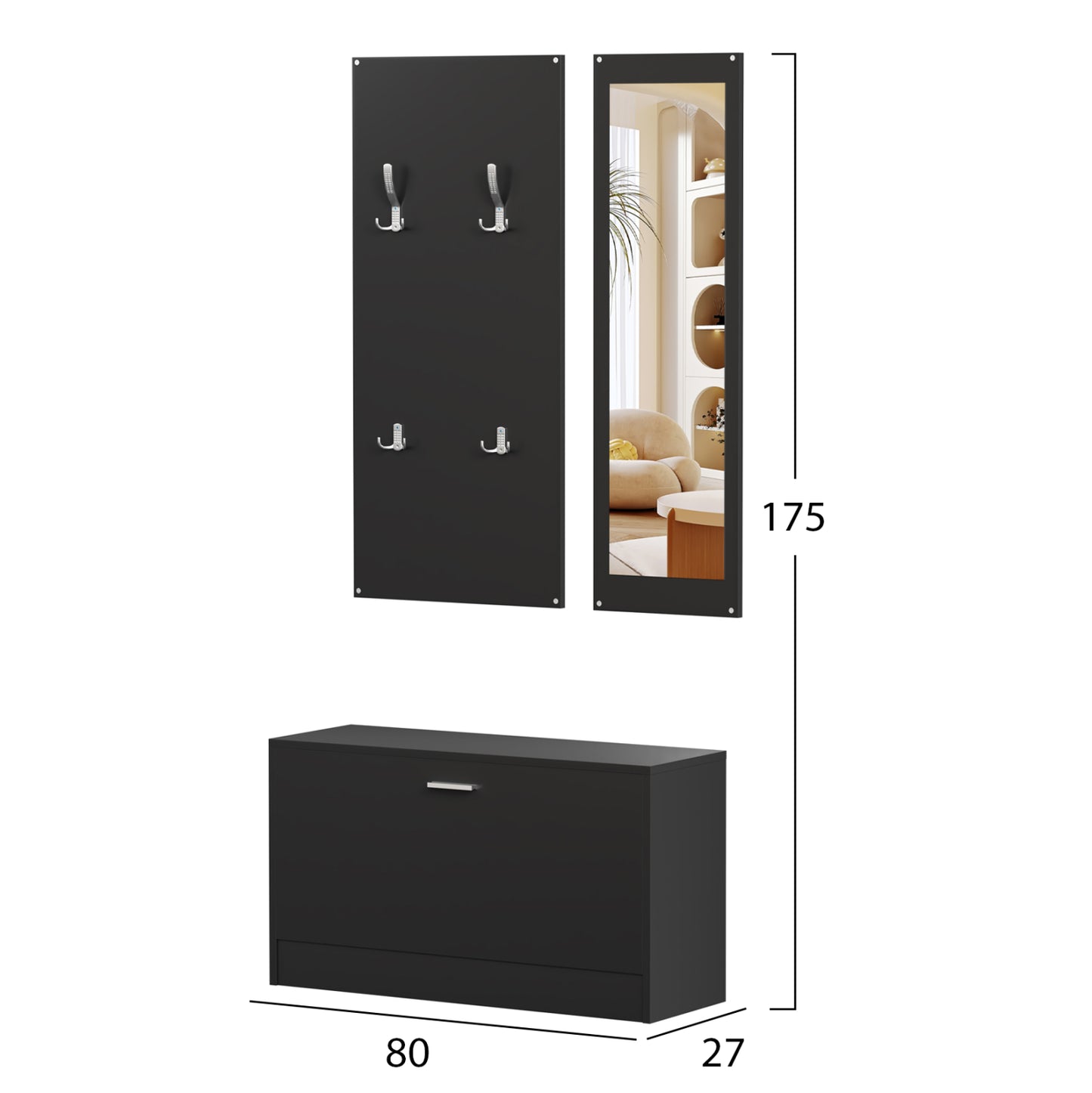 ΣΕΤ ΕΙΣΟΔΟΥ ΜΕ ΚΑΘΡΕΠΤΗ VERN ΜΕΛΑΜΙΝΗ ΣΕ WENGE 80x27x175
