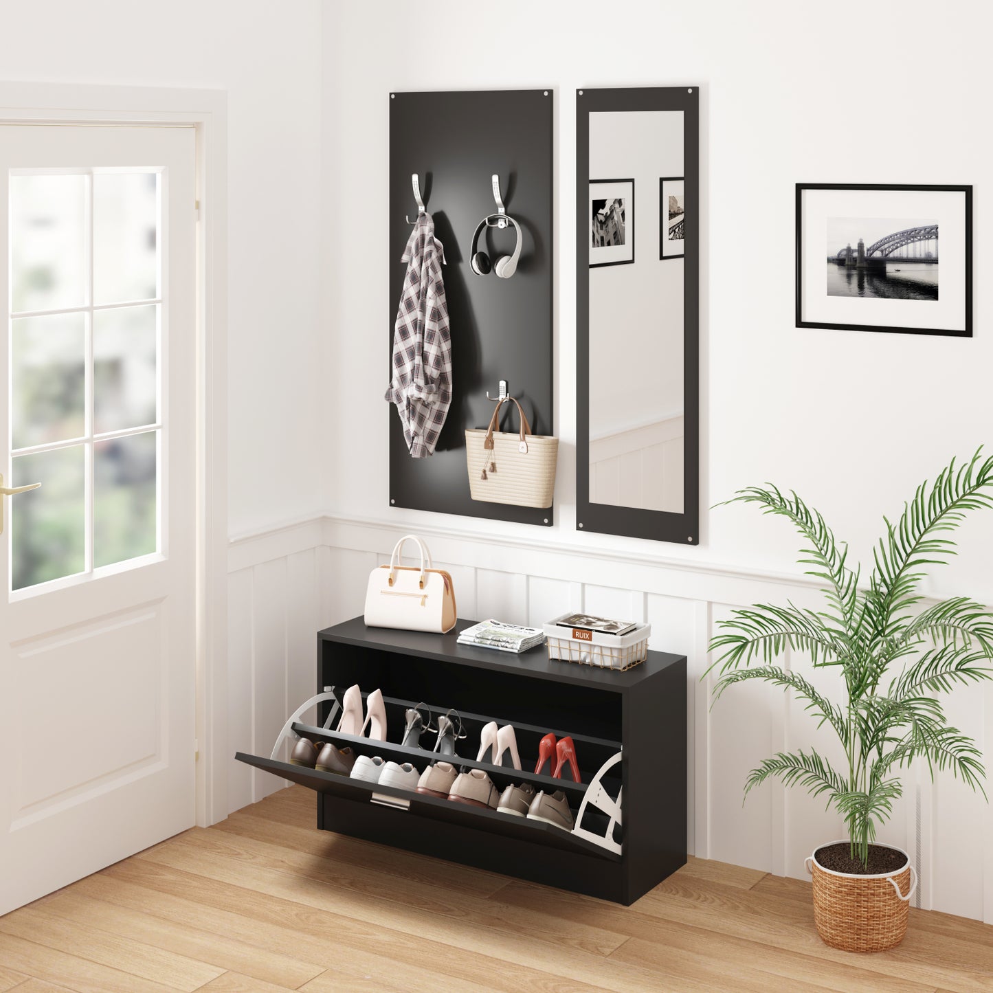 ΣΕΤ ΕΙΣΟΔΟΥ ΜΕ ΚΑΘΡΕΠΤΗ VERN ΜΕΛΑΜΙΝΗ ΣΕ WENGE 80x27x175